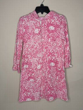 Lilly Pulitzer Get Spotted Girls Pink & White Zip-Up Hooded Terry Cover-Up XL (1